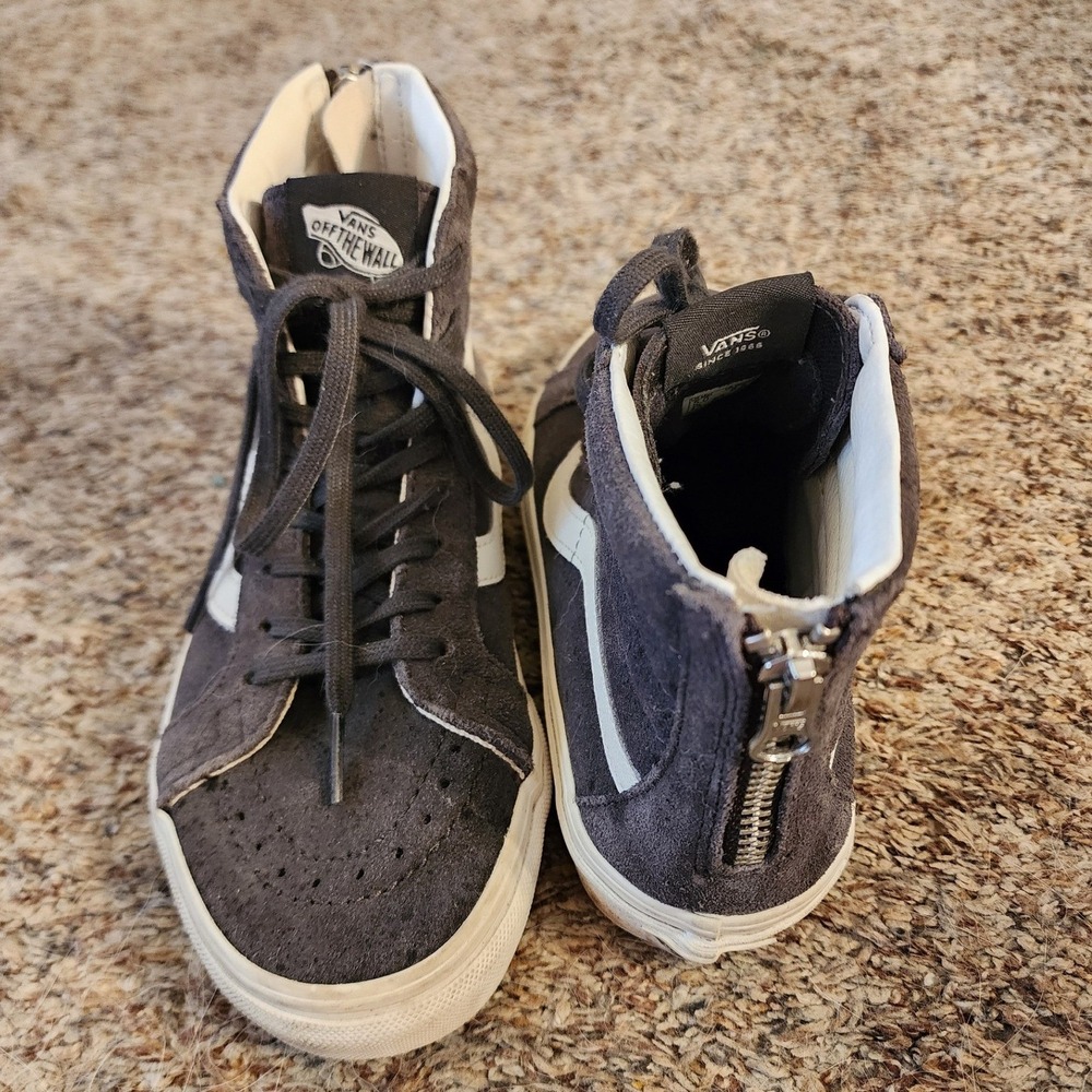 Vans Sk8-Hi Slim Charcoal Grey Suede Back Zip High Top Sneakers Women's 6.5